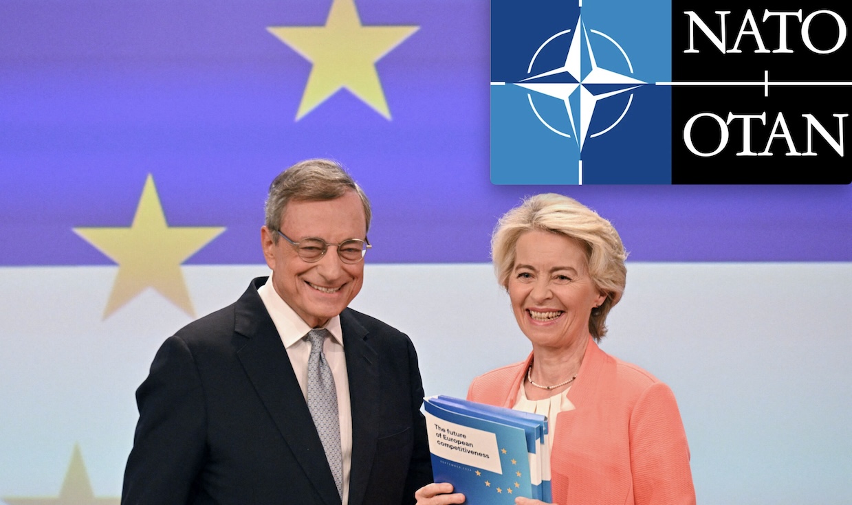 DRAGHI, SCIACALLO DI GUERRE NATO. Piano UE Shock per Nuovi Armamenti dal CattoMassone Killer di Vaccinati e Ucraini. Come la sua “mandante” Von Der Leyen