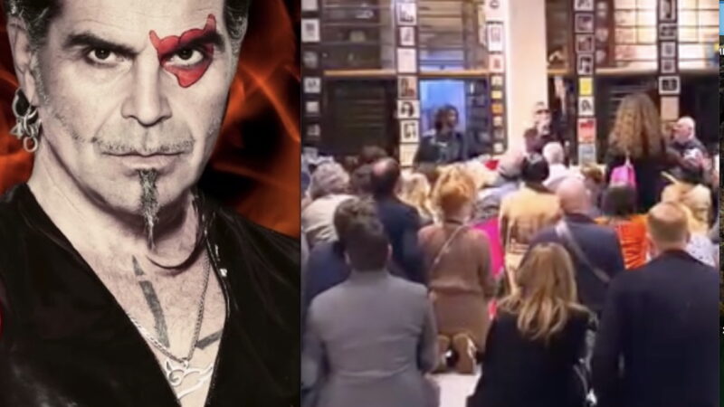 IL SATANISMO STELLATO DI PELU’. Fa Inginocchiare i Fans durante la canzone El Diablo presso Le Cattedrali Luxury Relais